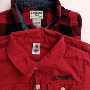 Baby Boys OshKosh B'gosh 12M Red Plaid Romper & Gap 12-18M Red Button Up‎ Shirt